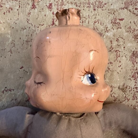 3-Faced Very Old Baby Doll - Composition Head & Stuffed Body - Picture 4 of 10